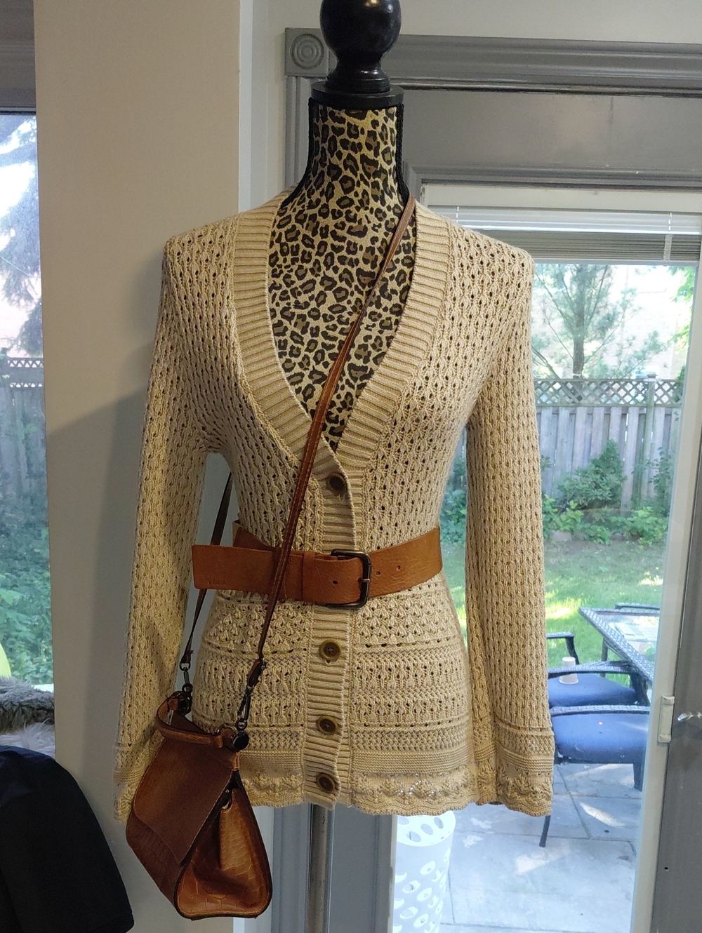 Eddie Bauer Cream Openwork Button-Up Women's Cardigan